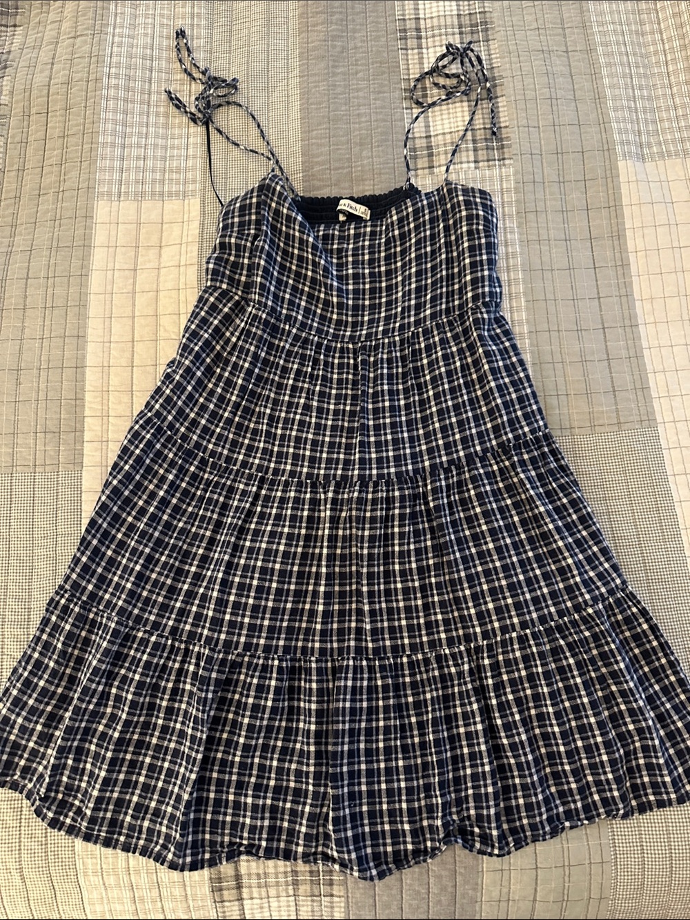 Abercrombie & Fitch Navy Plaid Tie-Shoulder Sundress